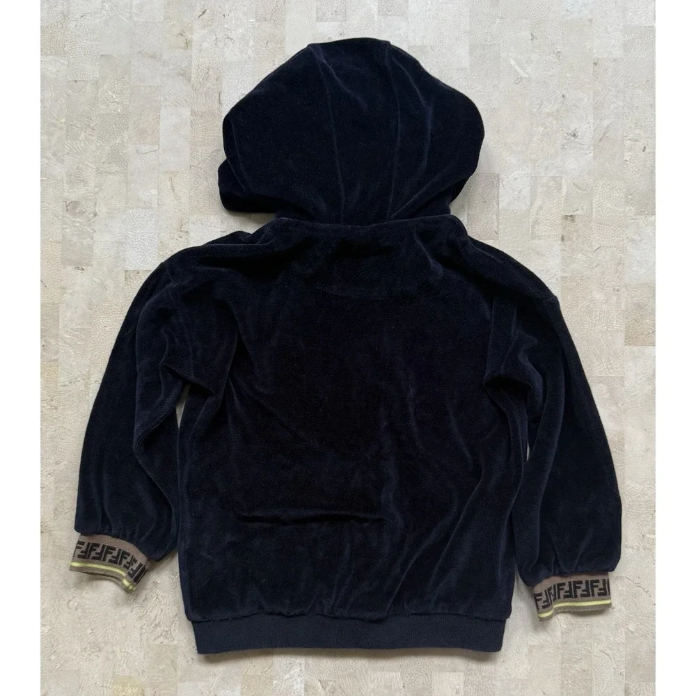 FENDI Kids Italy designer Navy Full Zip Velour Logo Hoodie Luxury Sz 24 Months - Picture 9 of 10